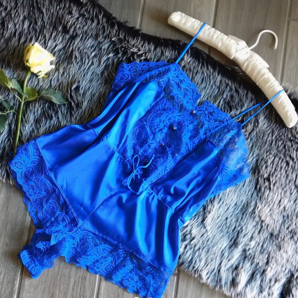 Vintage Royal Blue Lacy Nylon Teddy
